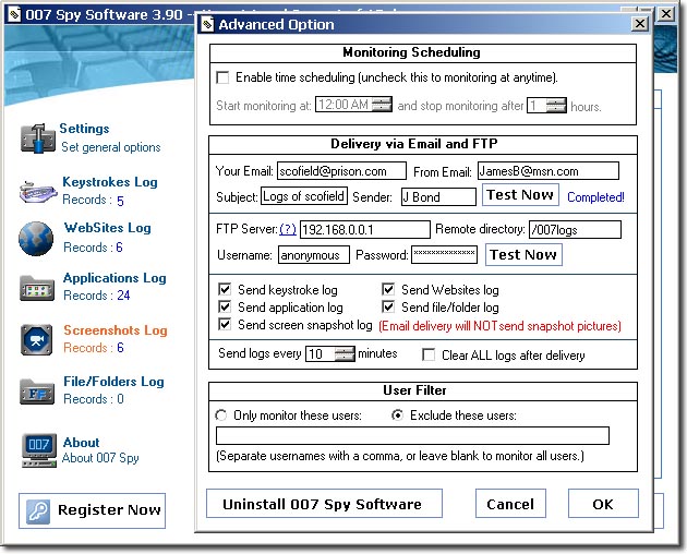 Configure Spy Settings