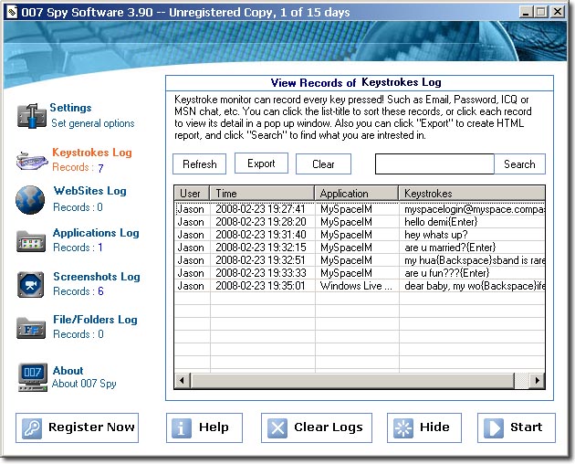 spy software settings